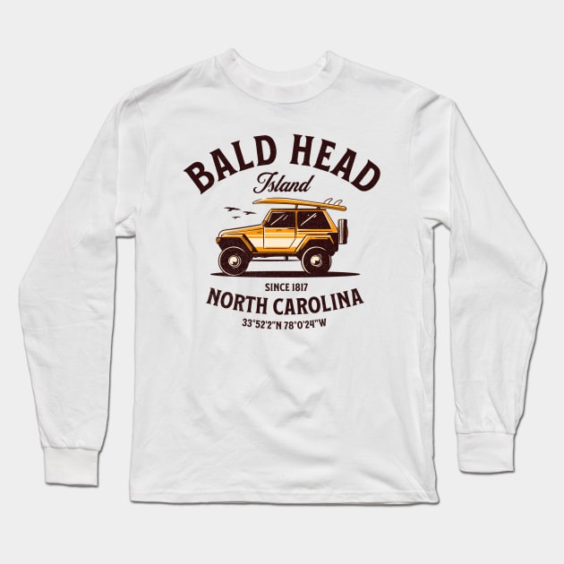 Bald Head Island, NC Surfboard Vacationing Long Sleeve T-Shirt by Contentarama